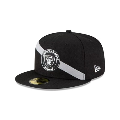 Black Las Vegas Raiders Hat - New Era NFL Stripe 59FIFTY Fitted Caps USA0521748